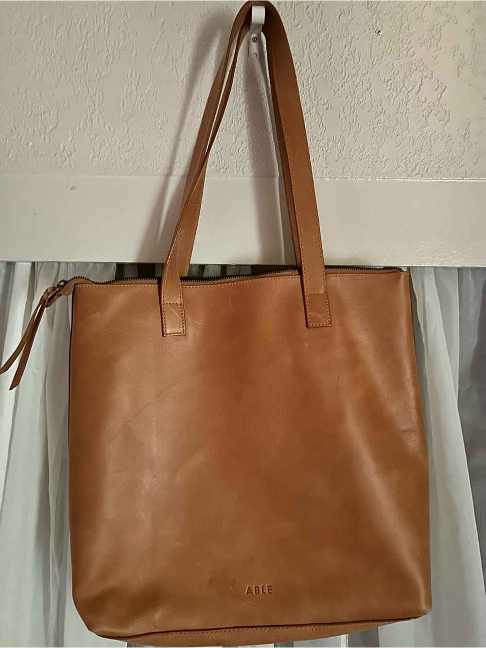 Able Elvira Large Top Zip Leather Tote